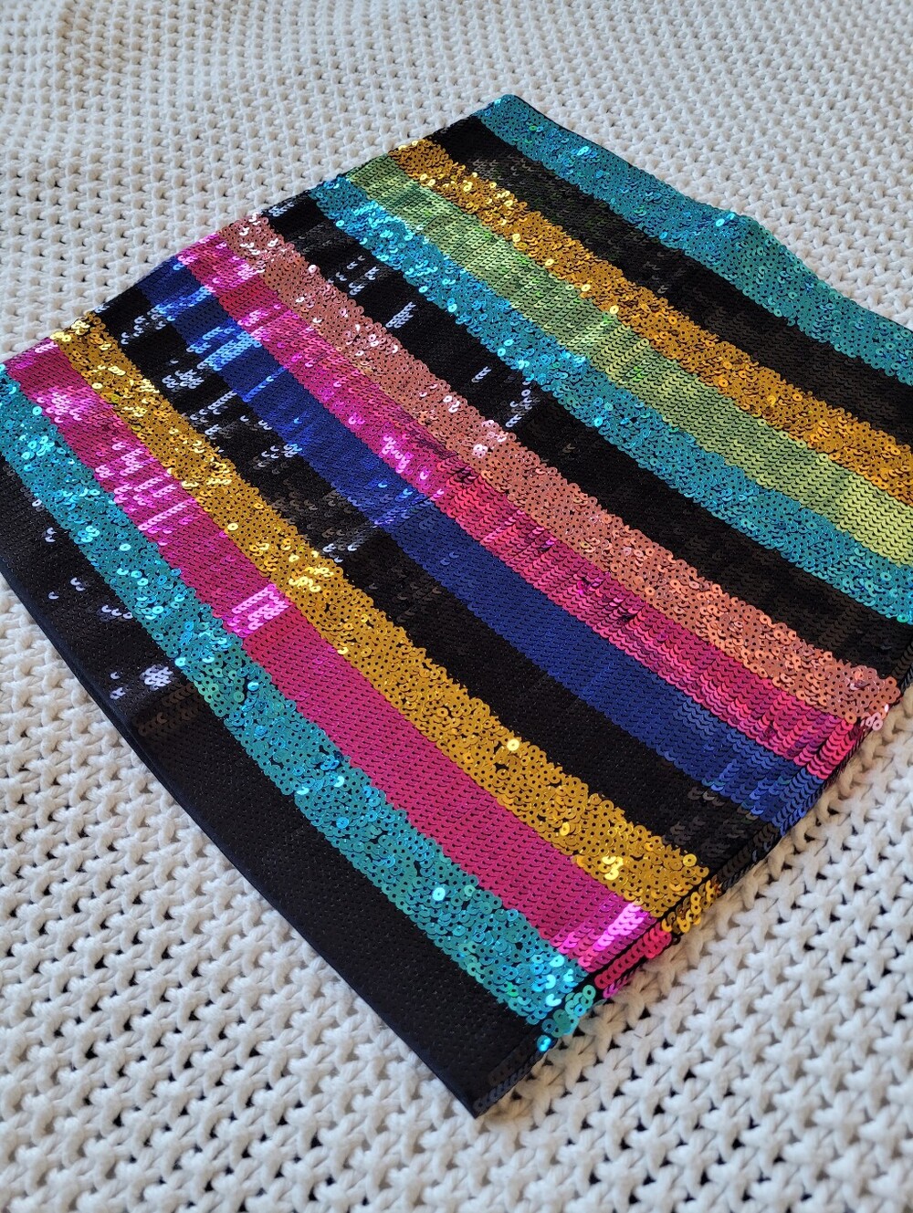 Express Multicolor Sequin Striped Mini Skirt